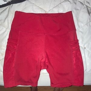 Red Biker Shorts with Triple Pockets on Both Legs